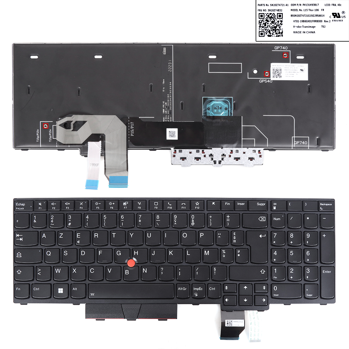Picture of New Replacement Laptop Keyboard For Lenovo Thinkpad P17 P15 T15g Gen 1 BLACK(backlit with point)WIN8 FR Layout